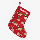 Cute Pugs Red Double Sided Kleine Kerstsok (Voorkant (Hangend))
