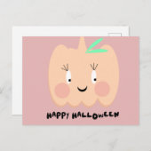 Cute Pumpkin Blushing Lettering Happy Halloween Briefkaart (Voorkant / Achterkant)