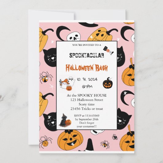 Cute pumpkin Boo Halloween bash roze Kaart (Voorkant)
