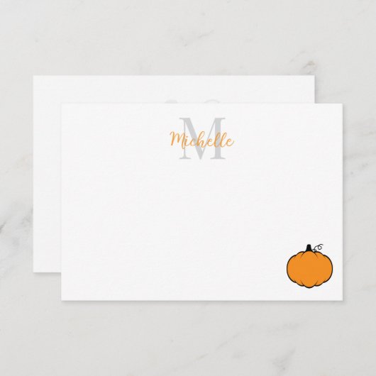 Cute Pumpkin Drawing Custom Monogram Notitiekaartje (Voorkant / Achterkant)