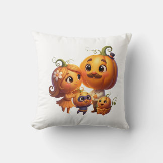 Cute Pumpkin Family Portrait Fall Throw Pillow Kussen
