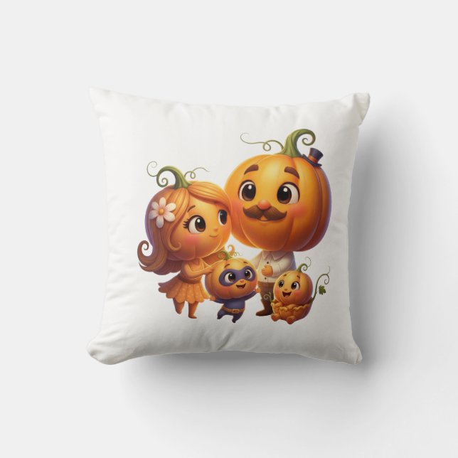 Cute Pumpkin Family Portrait Fall Throw Pillow Kussen (Voorkant)
