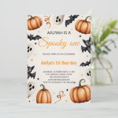 Cute Pumpkin & Ghost Halloween Birthday Invitation (Debout devant)