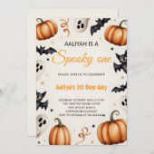 Cute Pumpkin & Ghost Halloween Birthday Invitation (Devant / Derrière)