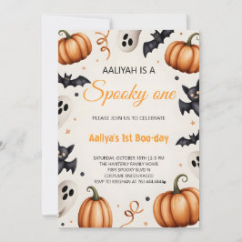 Cute Pumpkin & Ghost Halloween Birthday Invitation Kaart
