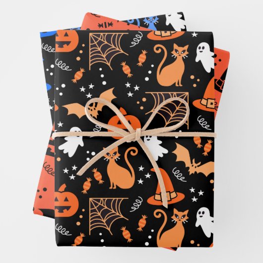 Cute Pumpkin Ghost Halloween Pattern Inpakpapier Vel (In situ)