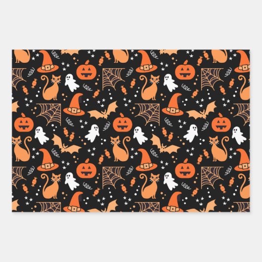 Cute Pumpkin Ghost Halloween Pattern Inpakpapier Vel (Voorkant)