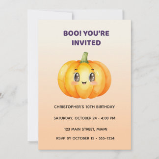 Cute Pumpkin Halloween Birthday Invitation | Kids Kaart