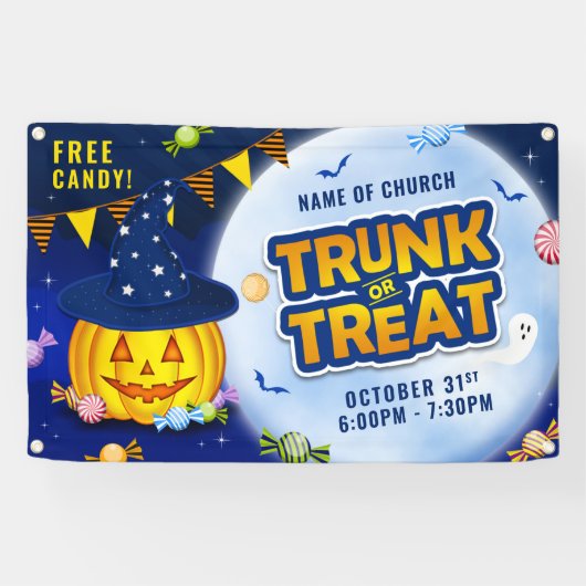 Cute Pumpkin Halloween Snoep Trunk or Treat Spandoek (Horizontaal)