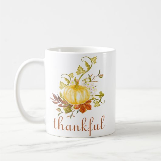 Cute Pumpkin Thankful Waterverf Thanksgiving Koffiemok (Links)