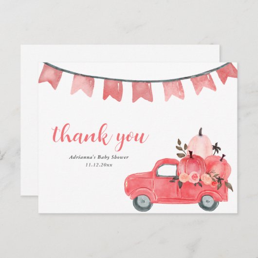 Cute Pumpkin Truck Pink Pumpkins Baby shower Briefkaart (Voorkant / Achterkant)