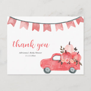 Cute Pumpkin Truck Pink Pumpkins Baby shower Briefkaart