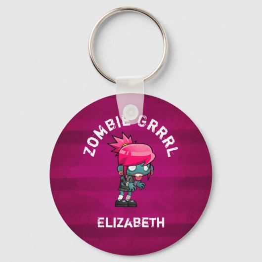Cute Punk Rock Zombie Grrl Personalized Sleutelhanger (Voorkant)