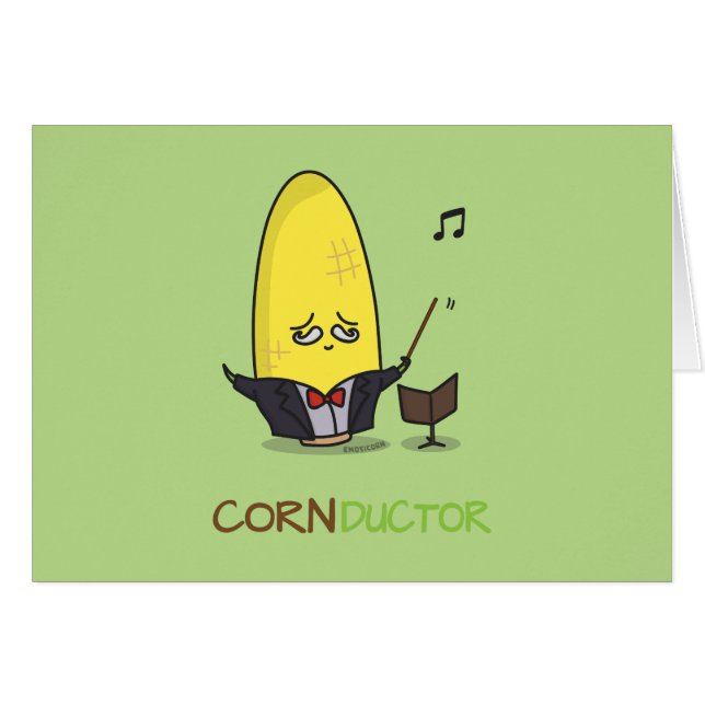 Cute Punny Cartoon Corn Conductor (Voorkant Horizontaal)