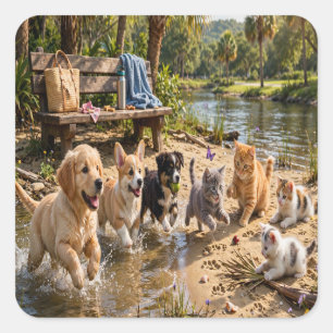 Cute Puppies & Kittens Riverside Avontuur Sticker