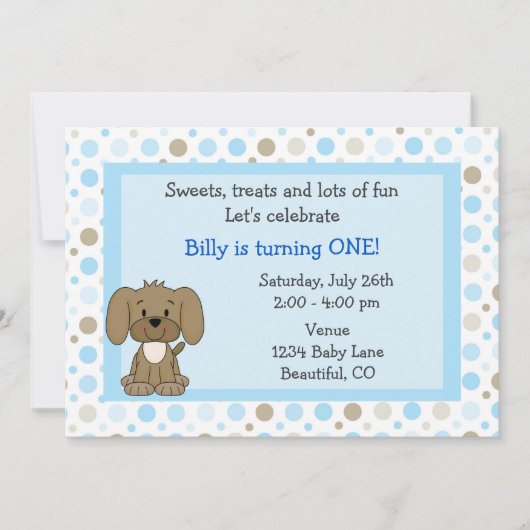 Cute Puppy 1er Anniversaire Invitation pour garçon (Devant)