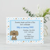 Cute Puppy 1er Anniversaire Invitation pour garçon (Debout devant)