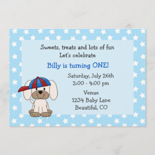 Cute Puppy 1er Anniversaire Invitation pour garçon