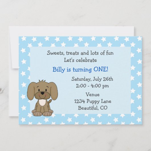 Cute Puppy 1er Anniversaire Invitation pour garçon (Devant)