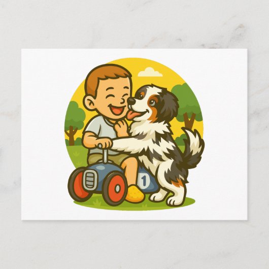 Cute Puppy and Kid Playtime Briefkaart (Voorkant)