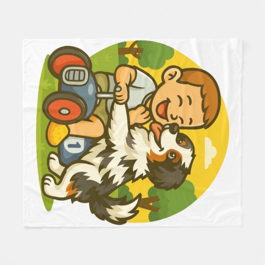 Cute Puppy and Kid Playtime Fleece Deken (Voorkant (Horizontaal))