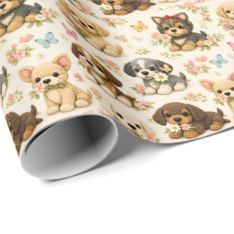 Cute Puppy Bloem Vlinder Cadeaupapier