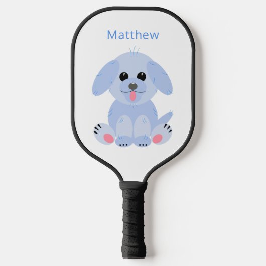 Cute Puppy Cartoon Dog Personalized Pastel Blue Pickleball Paddle (Voorkant)