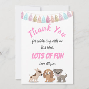 Cute puppy cartoon hond thema kind verjaardagsfees bedankkaart