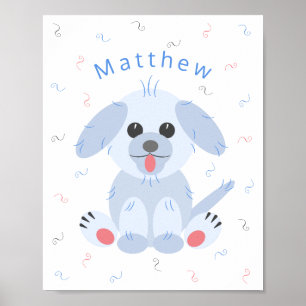 Cute Puppy Dog Cartoon Roze Pastel Aangepast Poster