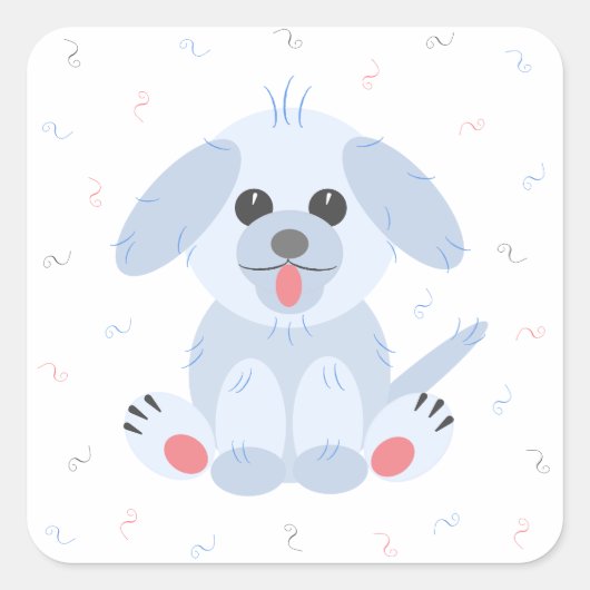 Cute Puppy Dog Cartoon Simple Pink Pastel Simple Vierkante Sticker (Voorkant)