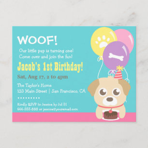 Cute Puppy Dog en Balloons Birthday Party Kaart