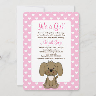 Cute Puppy Dog en hartroze Baby shower Kaart