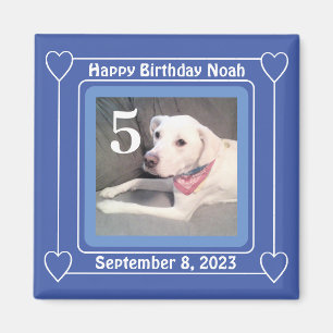 Cute Puppy Dog Foto Birthday Number 5 Blue Magneet