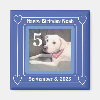 Cute Puppy Dog Foto Birthday Number 5 Blue Magneet