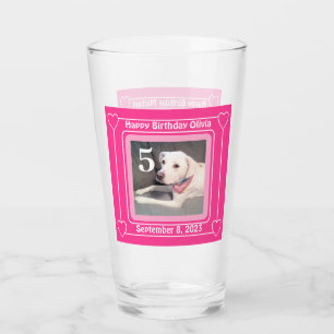 Cute Puppy Dog Foto Birthday Nummer 5 Roze Glas