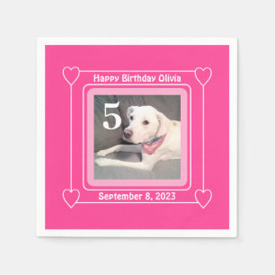 Cute Puppy Dog Foto Birthday Nummer 5 Roze Servet