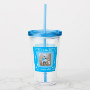 Cute Puppy Dog Foto Happy Birthday Number 5 Blue Acryl Drinkbeker