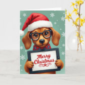 Cute Puppy Dog Glasses Merry Christmas Tablet Kaart (Gele Bloem)