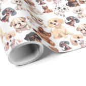 Cute Puppy Dog Patroon Cadeaupapier (Rol Hoek)