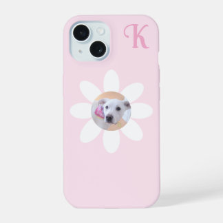 Cute Puppy Dog Photo Pink Flower Girl's Initial