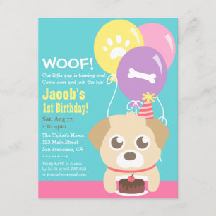 Cute Puppy Dog Thlemed Kids Birthday Party Kaart