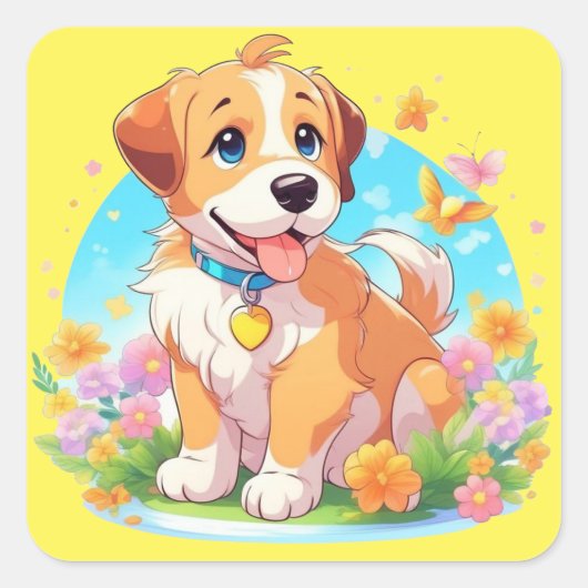 Cute Puppy Dog Vierkante Sticker (Voorkant)