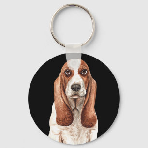 Cute Puppy Dog Waterverf Basset Hond Sleutelhanger