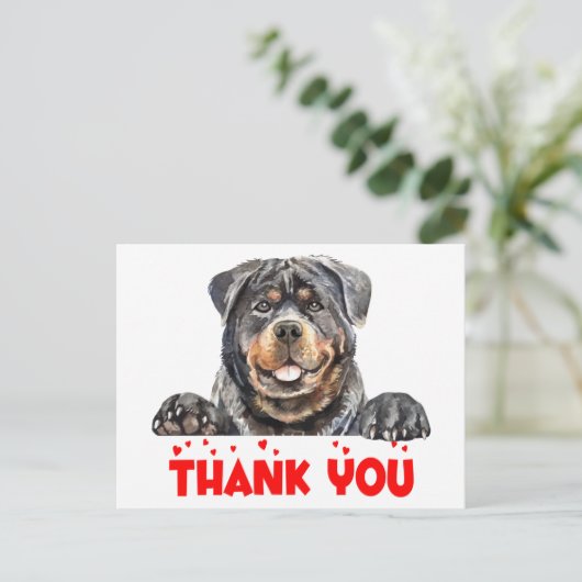 Cute Puppy Dog Waterverf Rottweiler Dank u Briefkaart (Staand voorkant)