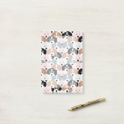 Cute Puppy Dogs roze Black Illustratie Post-it® Notes (Op bureau)