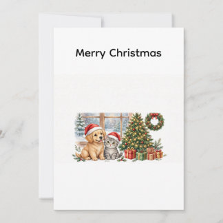 Cute Puppy en Kitten Kerstkaart