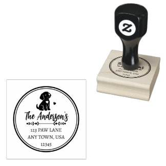Cute Puppy Familie Naam Ronde Retouradres Rubberstempel