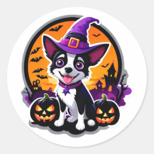 Cute Puppy Heksenhoed Halloween 🎃 Ronde Sticker