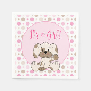 Cute Puppy Hond Roze Stippen Baby Shower Servet