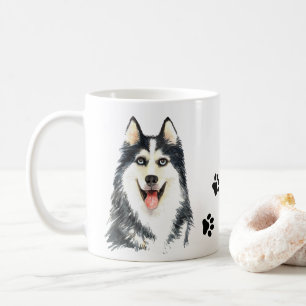 Cute Puppy Hondenliefhebber Waterverf Siberian Hus Koffiemok